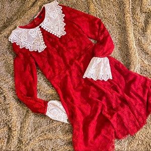 Red and White Lace Collar Fit and Flare Dress